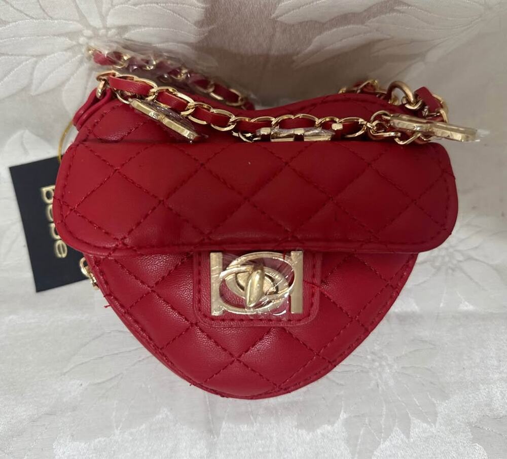 NEW Bebe Quilted Heart Crossbody Bag Red B130-